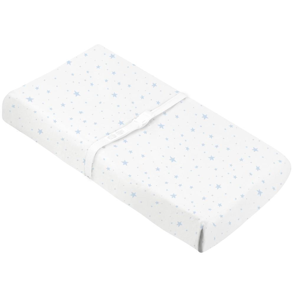Kushies Flannel Fitted Change Pad Cover with Slits (Blue Scribble Stars)-Bath-Kushies-025276 BS-babyandme.ca