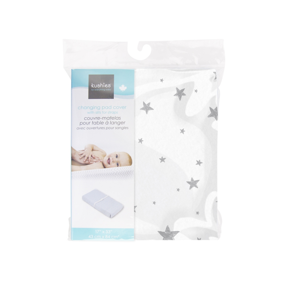 Kushies Flannel Fitted Change Pad Cover with Slits (Grey Scribble Star)-Bath-Kushies-025276 GS-babyandme.ca