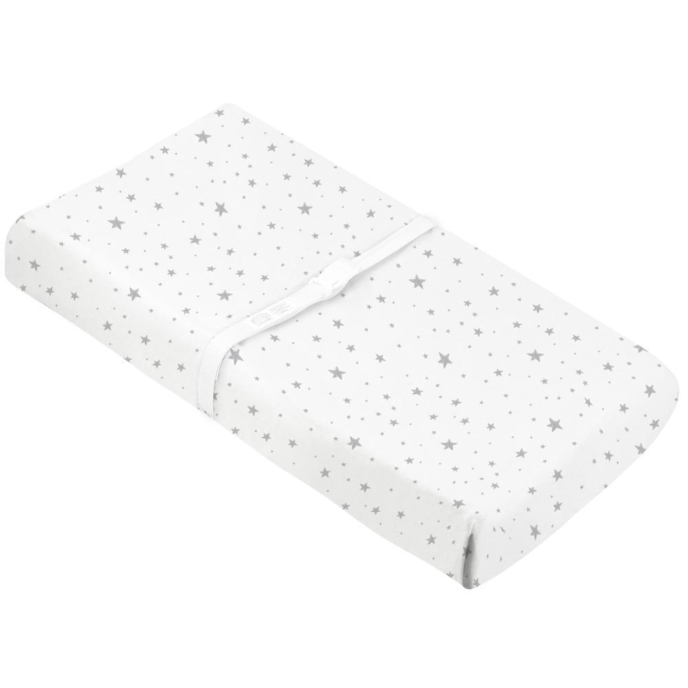 Kushies Flannel Fitted Change Pad Cover with Slits (Grey Scribble Star)-Bath-Kushies-025276 GS-babyandme.ca