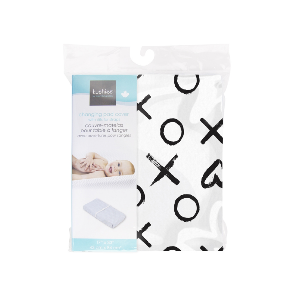 Kushies Flannel Fitted Change Pad Cover with Slits (XO Black & White)-Bath-Kushies-025276 XO-babyandme.ca