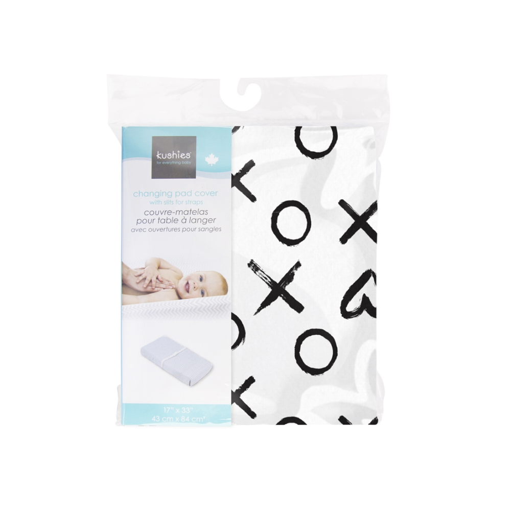 Kushies Change Pad Cover with Slits (XO Black White) babyandme