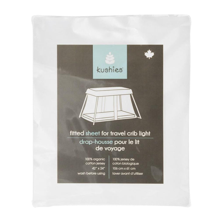 Kushies Organic Jersey Travel Lite Crib Sheet (White)-Nursery-Kushies-021020-babyandme.ca