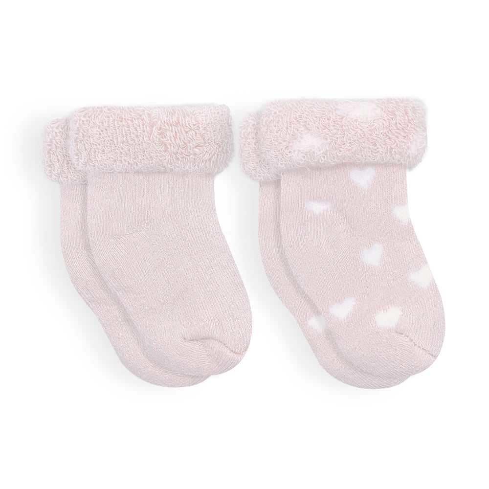 Kushies Terry Baby Socks 2-Pack (Blush Solid/Hearts)-Apparel-Kushies--babyandme.ca