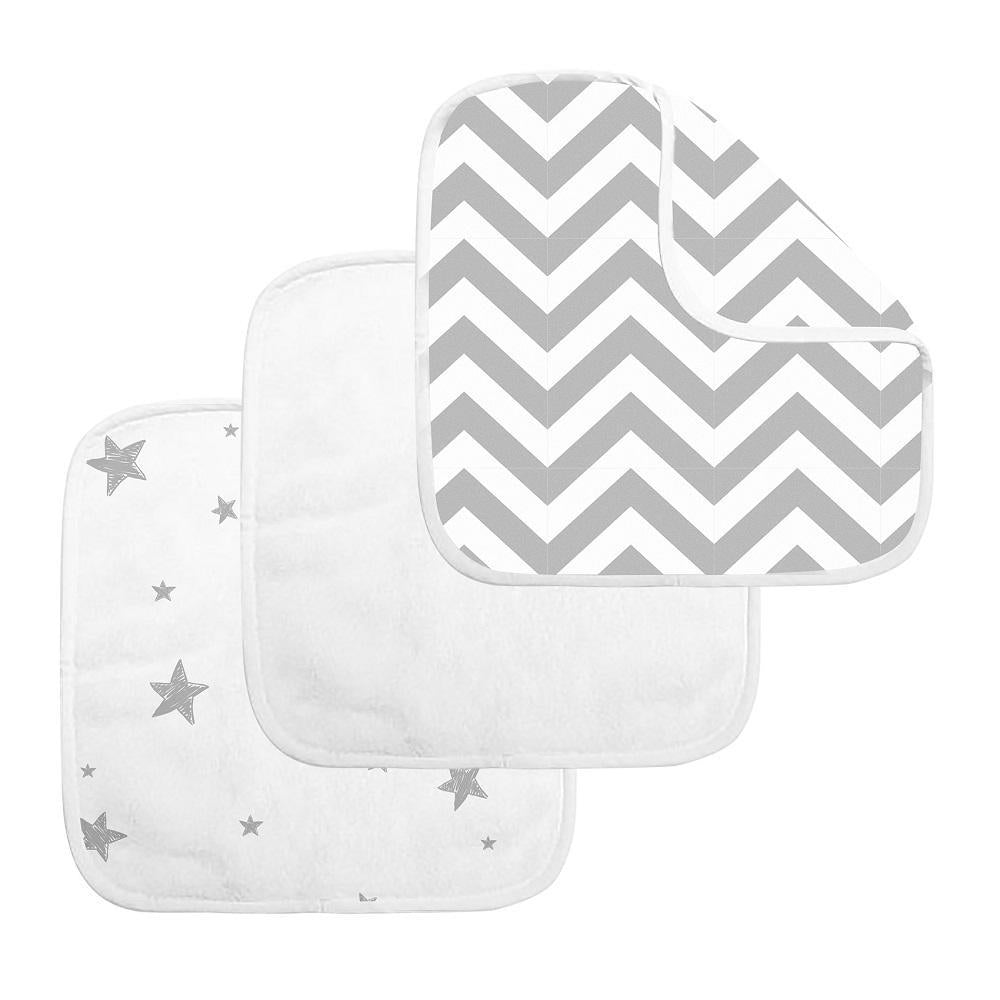 Kushies Terry Washcloth Set (Grey Chevron/White Solid/Grey Star)-Bath-Kushies-003773-babyandme.ca