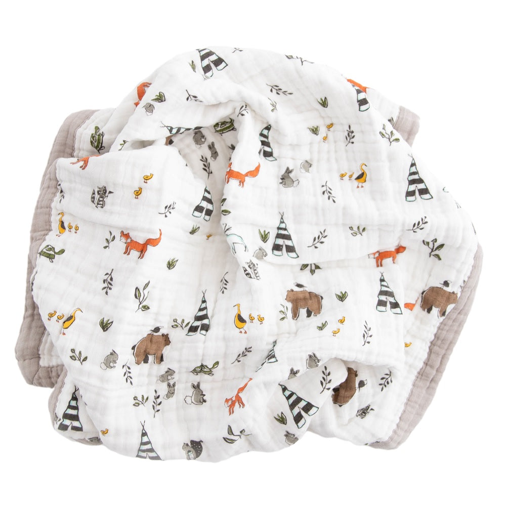 Little Unicorn Cotton Muslin Baby Quilt (Forest Friends)-Nursery-Little Unicorn-031331 FF-babyandme.ca