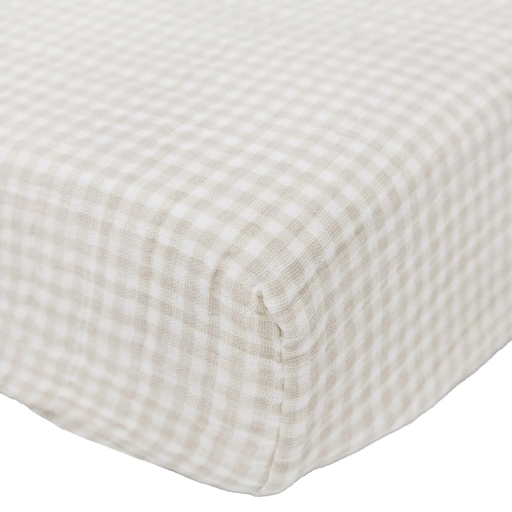 Little Unicorn Cotton Muslin Changing Pad Cover (Tan Gingham)-Bath-Little Unicorn-025666 TG-babyandme.ca