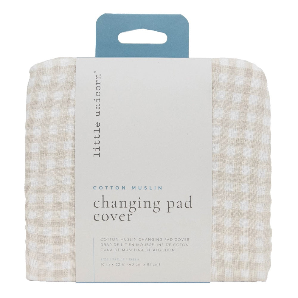 Little Unicorn Cotton Muslin Changing Pad Cover (Tan Gingham)-Bath-Little Unicorn-025666 TG-babyandme.ca