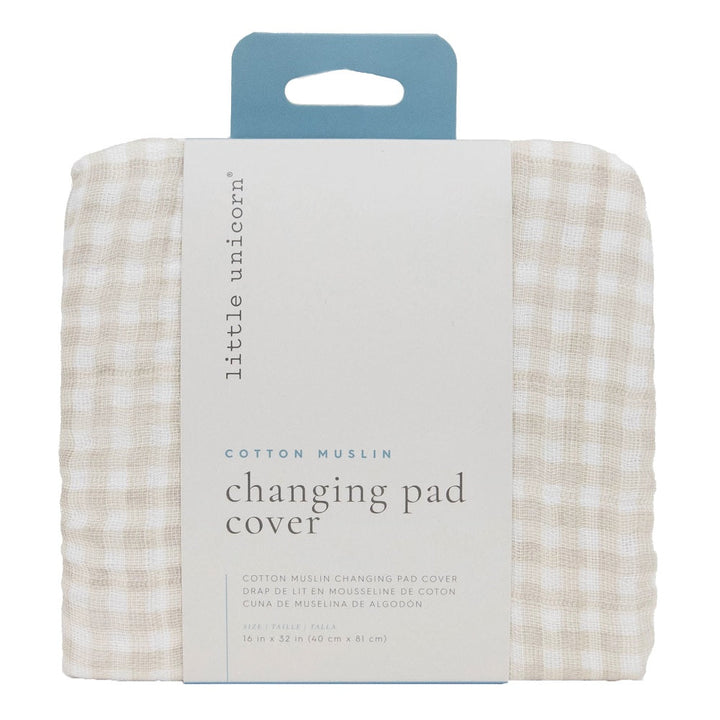 Little Unicorn Cotton Muslin Changing Pad Cover (Tan Gingham)-Bath-Little Unicorn-025666 TG-babyandme.ca