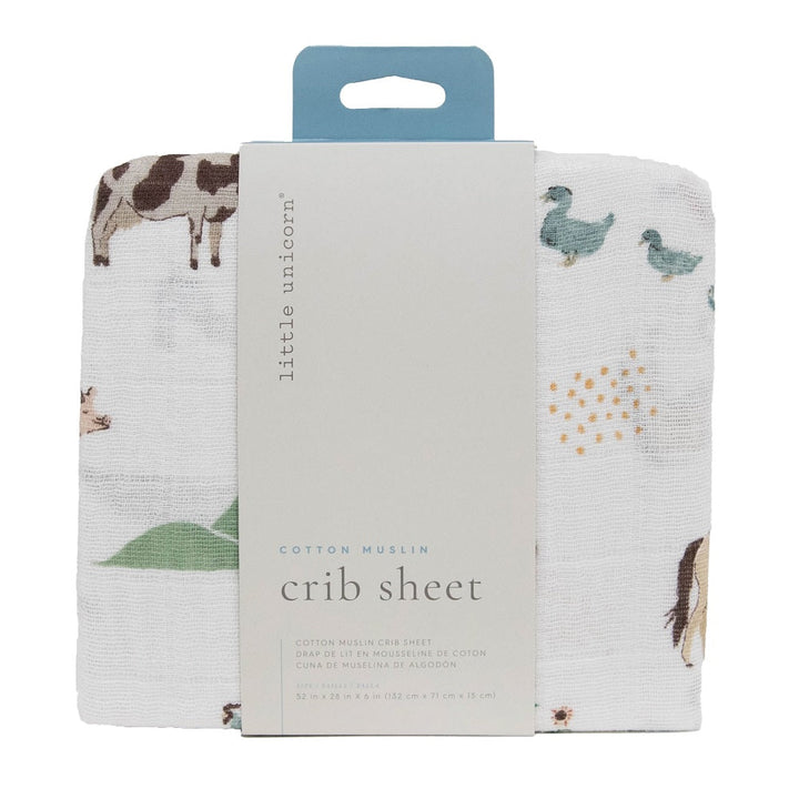 Little Unicorn Cotton Muslin Crib Sheet (Farmyard)-Nursery-Little Unicorn-026111 FY-babyandme.ca