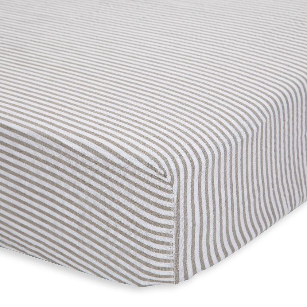 Little Unicorn Cotton Muslin Crib Sheet (Grey Stripe)-Nursery-Little Unicorn-026111 GS-babyandme.ca