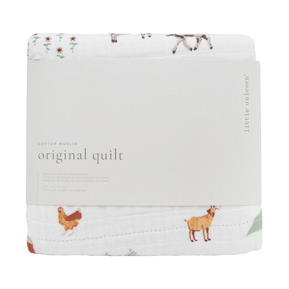Little Unicorn Cotton Muslin Quilt (Farmyard)-Nursery-Little Unicorn-025659 FY-babyandme.ca