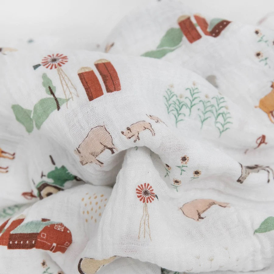 Little Unicorn Cotton Muslin Single Swaddle (Farmyard)-Nursery-Little Unicorn-025657 FY-babyandme.ca