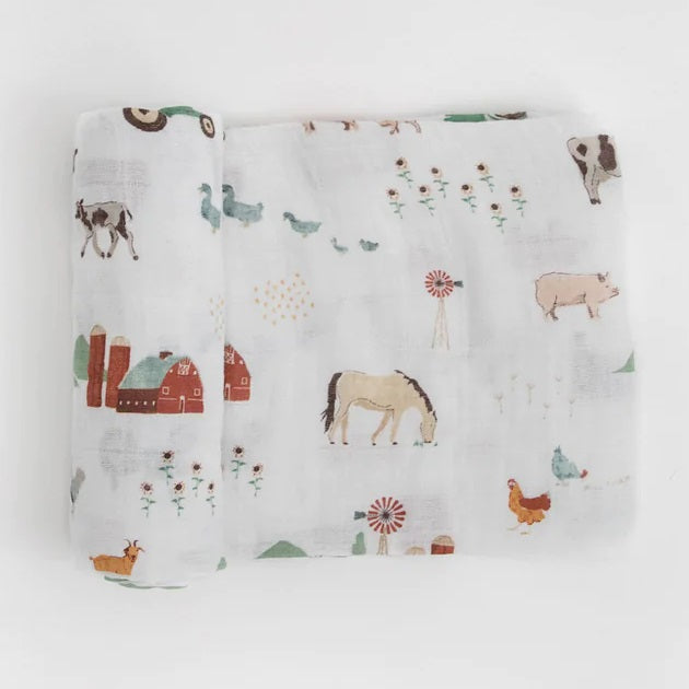 Little Unicorn Cotton Muslin Single Swaddle (Farmyard)-Nursery-Little Unicorn-025657 FY-babyandme.ca