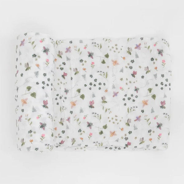 Little Unicorn Cotton Muslin Single Swaddle (Garden Bees)-Nursery-Little Unicorn-025657 GB-babyandme.ca