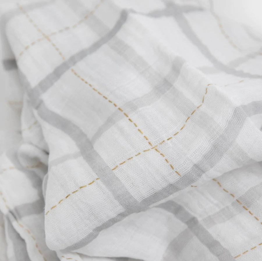 Little Unicorn Cotton Muslin Single Swaddle (Grey Plaid)-Nursery-Little Unicorn-025657 GP-babyandme.ca