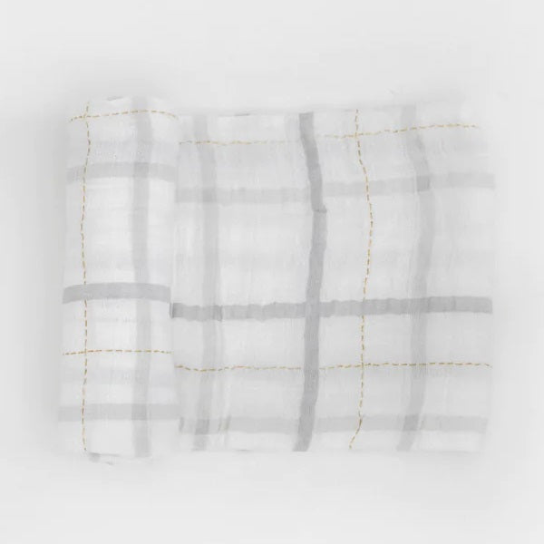 Little Unicorn Cotton Muslin Single Swaddle (Grey Plaid)-Nursery-Little Unicorn-025657 GP-babyandme.ca