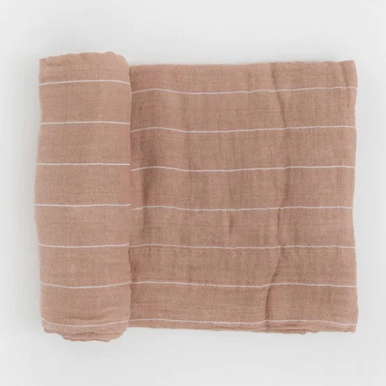 Little Unicorn Cotton Muslin Single Swaddle (Mauve Stripe)-Nursery-Little Unicorn-025657 MS-babyandme.ca