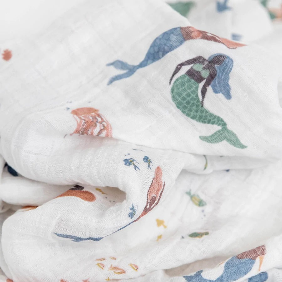 Little Unicorn Cotton Muslin Single Swaddle (Mermaids)-Nursery-Little Unicorn-025657 MM-babyandme.ca
