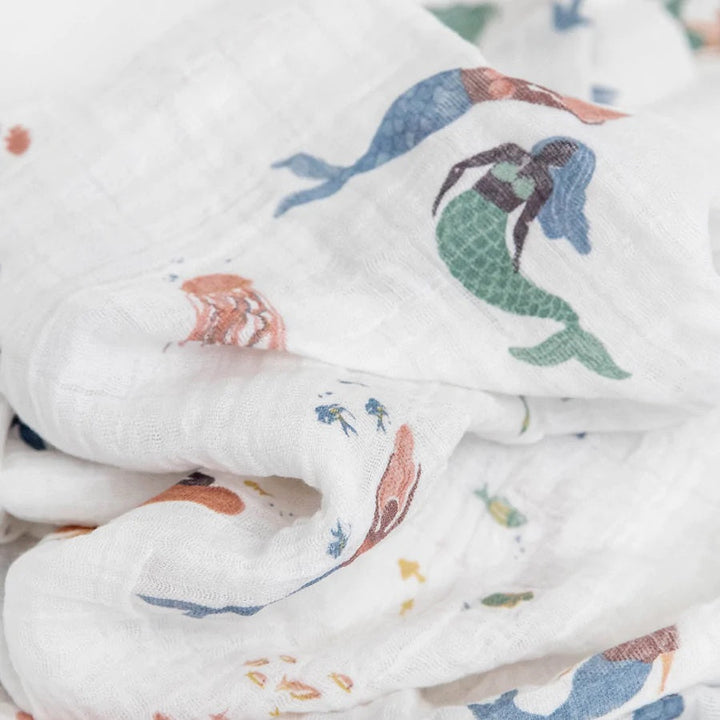 Little Unicorn Cotton Muslin Single Swaddle (Mermaids)-Nursery-Little Unicorn-025657 MM-babyandme.ca