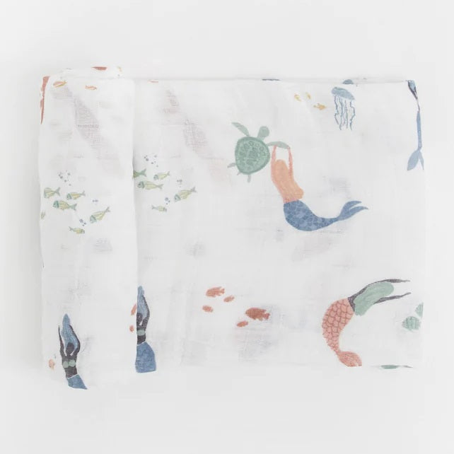 Little Unicorn Cotton Muslin Single Swaddle (Mermaids)-Nursery-Little Unicorn-025657 MM-babyandme.ca