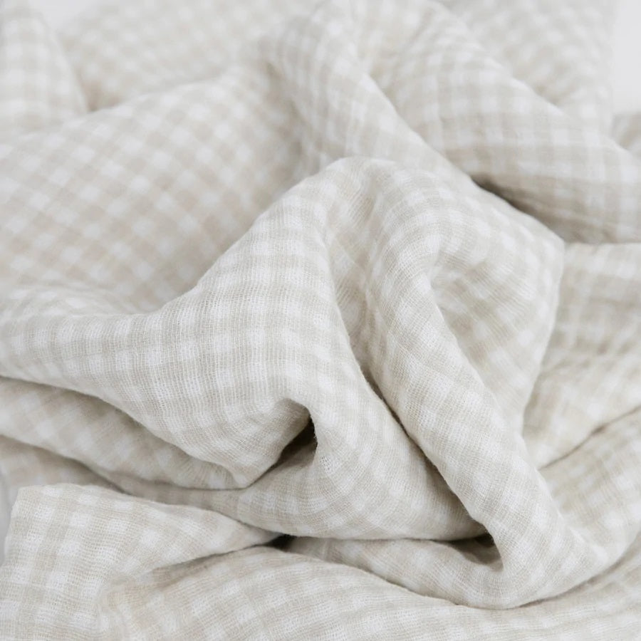 Little Unicorn Cotton Muslin Single Swaddle (Tan Gingham)-Nursery-Little Unicorn-025657 TG-babyandme.ca