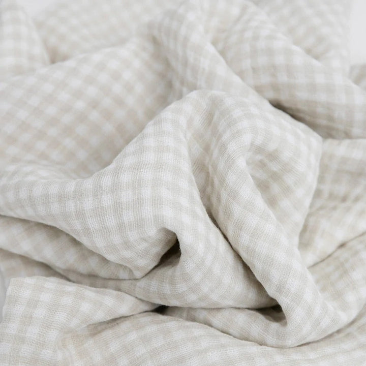 Little Unicorn Cotton Muslin Single Swaddle (Tan Gingham)-Nursery-Little Unicorn-025657 TG-babyandme.ca