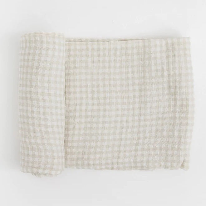 Little Unicorn Cotton Muslin Single Swaddle (Tan Gingham)-Nursery-Little Unicorn-025657 TG-babyandme.ca