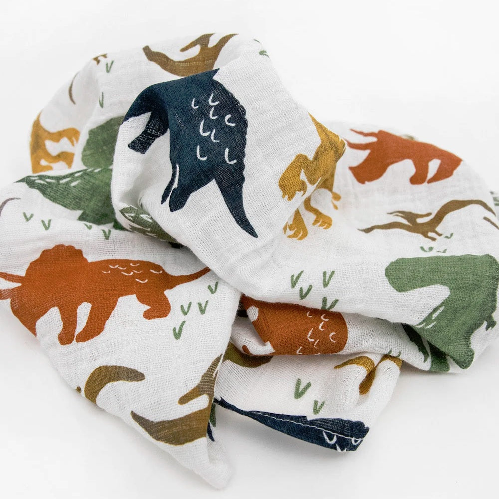 Little Unicorn Cotton Muslin Squares 4-Pack (Dino Friends)-Nursery-Little Unicorn-031767 DF-babyandme.ca