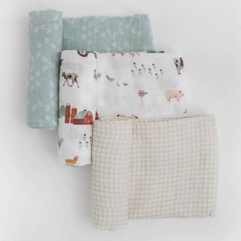 Little Unicorn Cotton Muslin Swaddle Set (Farmyard)-Nursery-Little Unicorn-025658 FY-babyandme.ca