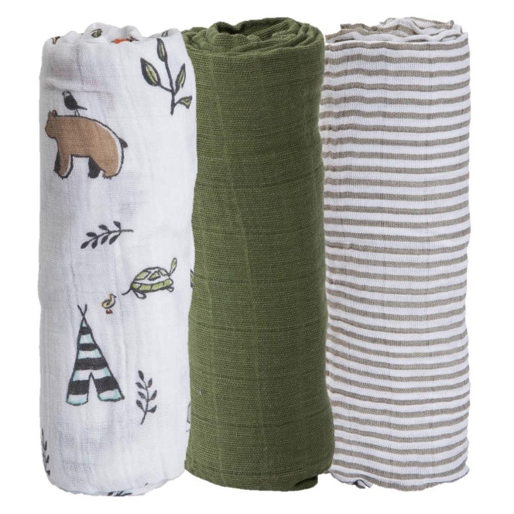 Little Unicorn Cotton Muslin Swaddle Set (Forest Friends 2)-Nursery-Little Unicorn-025658 FF21-babyandme.ca