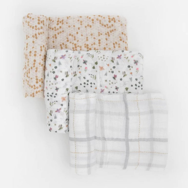 Little Unicorn Cotton Muslin Swaddle Set (Garden Bees)-Nursery-Little Unicorn-025658 GB-babyandme.ca