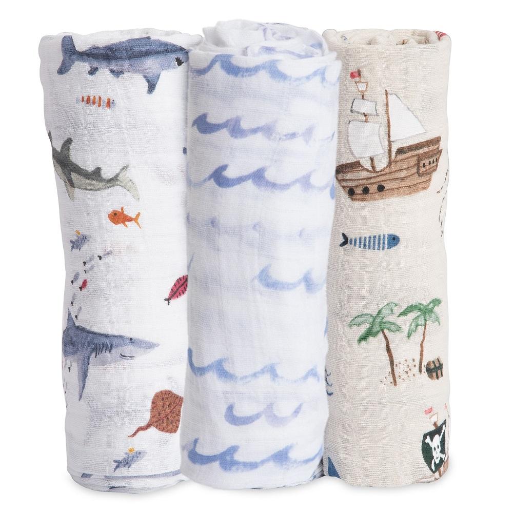 Little Unicorn Cotton Muslin Swaddle Set (Shark 2)-Nursery-Little Unicorn-025658 SK-babyandme.ca