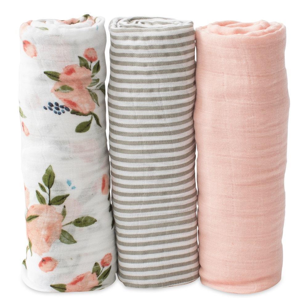 Little Unicorn Cotton Muslin Swaddle Set (Watercolour Roses)-Nursery-Little Unicorn-025658 WR-babyandme.ca