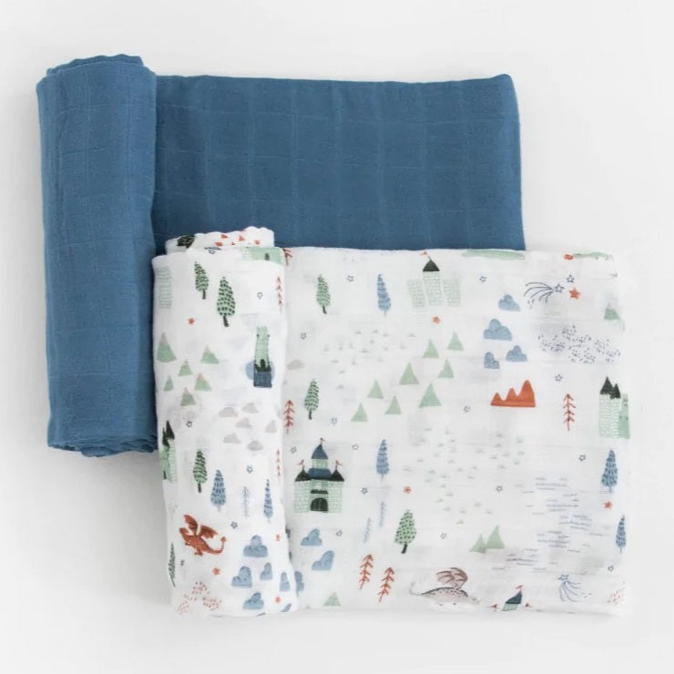 Little Unicorn Deluxe Muslin Swaddle Set (Dragon Days)-Nursery-Little Unicorn-025662 DD-babyandme.ca