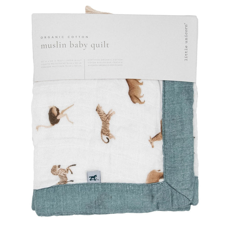 Little Unicorn Organic Cotton Muslin Baby Quilt (Animal Crackers)-Nursery-Little Unicorn-031768 AC-babyandme.ca