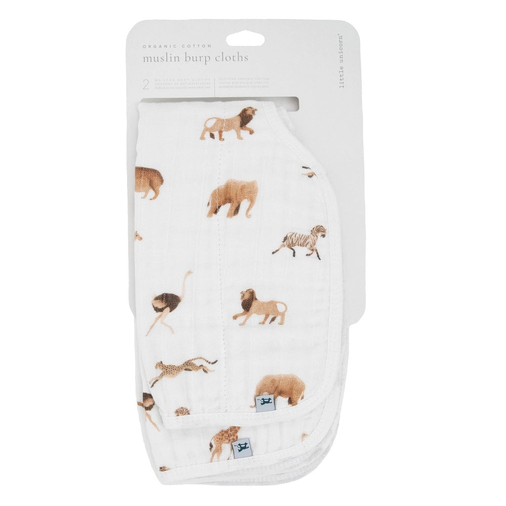 Little Unicorn Organic Cotton Muslin Burp Cloth 2-Pack (Animal Crackers/Stillwater Stitch)-Feeding-Little Unicorn-031771 AS-babyandme.ca