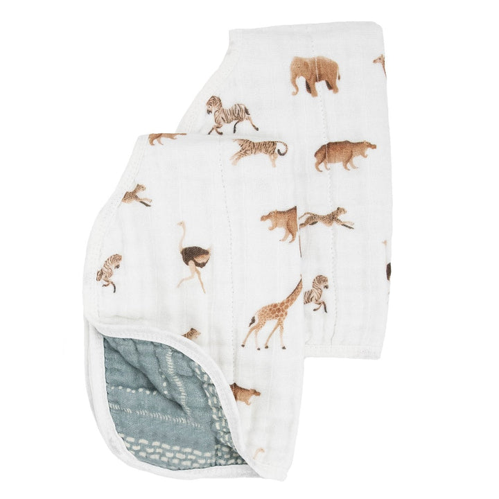 Little Unicorn Organic Cotton Muslin Burp Cloth 2-Pack (Animal Crackers/Stillwater Stitch)-Feeding-Little Unicorn-031771 AS-babyandme.ca