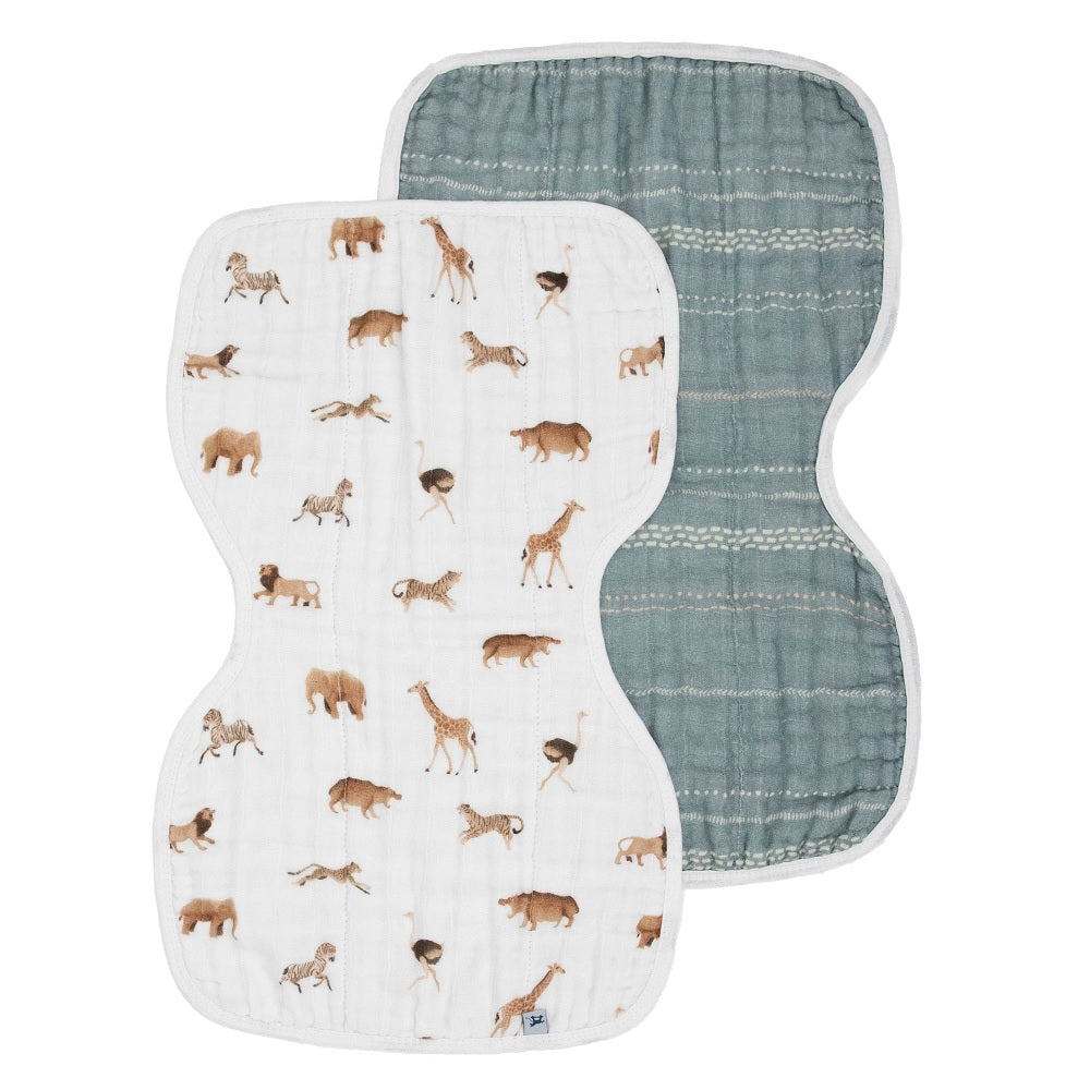 Little Unicorn Organic Cotton Muslin Burp Cloth 2-Pack (Animal Crackers/Stillwater Stitch)-Feeding-Little Unicorn-031771 AS-babyandme.ca