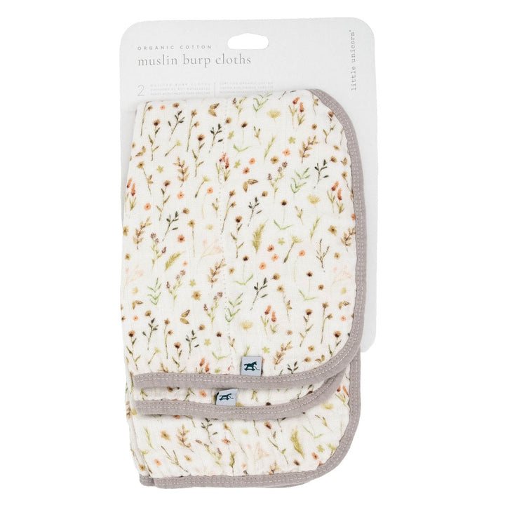 Little Unicorn Organic Cotton Muslin Burp Cloth 2-Pack (Floral Field/Driftwood)-Feeding-Little Unicorn-031771 FD-babyandme.ca