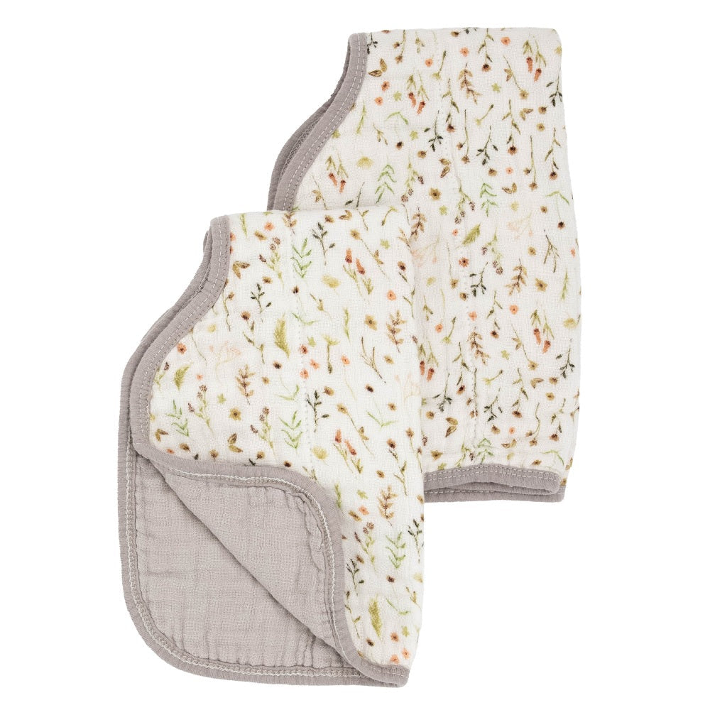 Little Unicorn Organic Cotton Muslin Burp Cloth 2-Pack (Floral Field/Driftwood)-Feeding-Little Unicorn-031771 FD-babyandme.ca