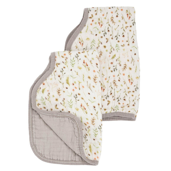 Little Unicorn Organic Cotton Muslin Burp Cloth 2-Pack (Floral Field/Driftwood)-Feeding-Little Unicorn-031771 FD-babyandme.ca