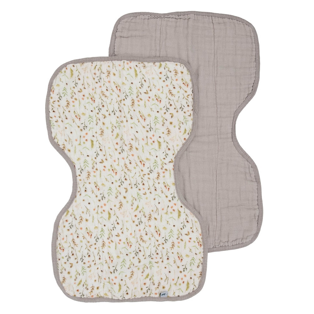 Little Unicorn Organic Cotton Muslin Burp Cloth 2-Pack (Floral Field/Driftwood)-Feeding-Little Unicorn-031771 FD-babyandme.ca