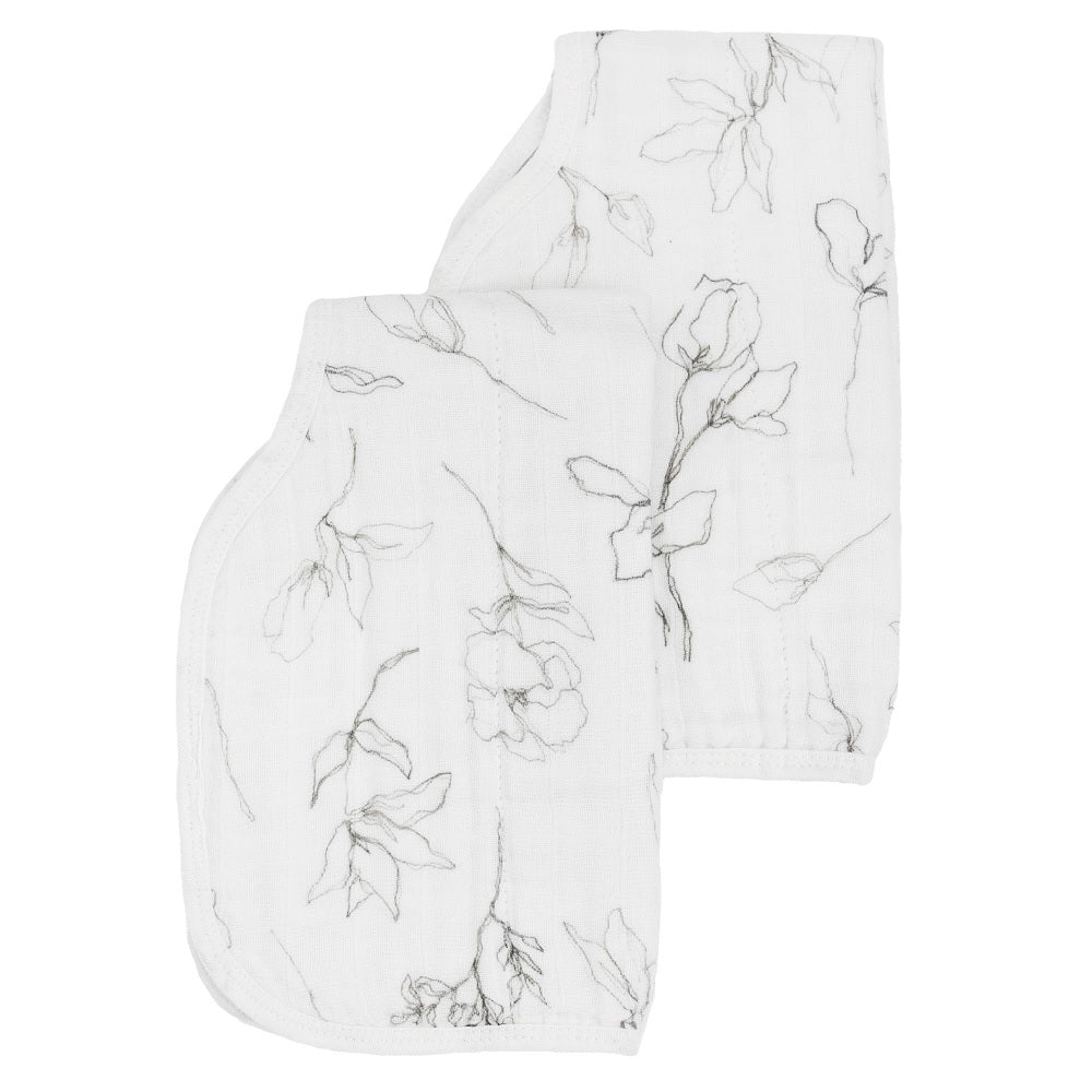 Little Unicorn Organic Cotton Muslin Burp Cloth 2-Pack (Pencil Floral/White Sage)-Feeding-Little Unicorn-031771 PW-babyandme.ca