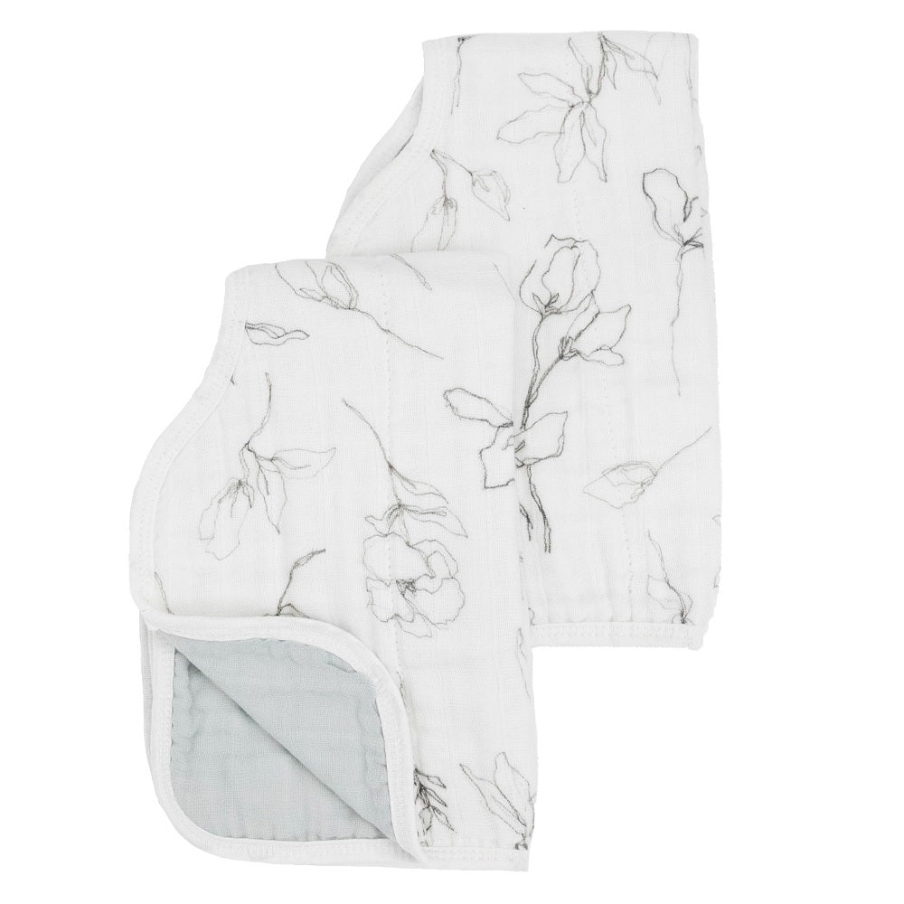 Little Unicorn Organic Cotton Muslin Burp Cloth 2-Pack (Pencil Floral/White Sage)-Feeding-Little Unicorn-031771 PW-babyandme.ca