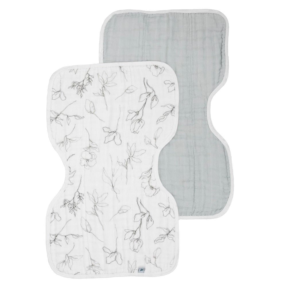 Little Unicorn Organic Cotton Muslin Burp Cloth 2-Pack (Pencil Floral/White Sage)-Feeding-Little Unicorn-031771 PW-babyandme.ca