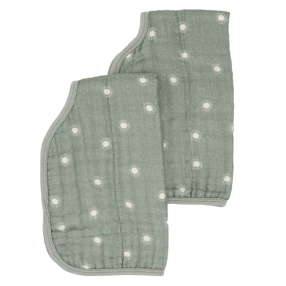 Little Unicorn Organic Cotton Muslin Burp Cloth 2-Pack (Sage Suns/Sand Stripe)-Feeding-Little Unicorn-031771 SS-babyandme.ca