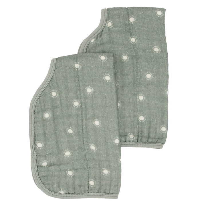 Little Unicorn Organic Cotton Muslin Burp Cloth 2-Pack (Sage Suns/Sand Stripe)-Feeding-Little Unicorn-031771 SS-babyandme.ca