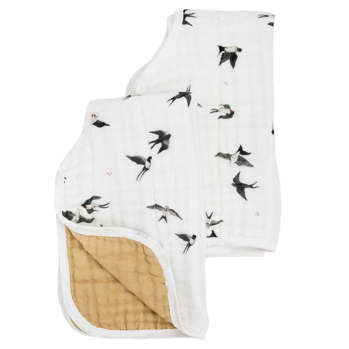 Little Unicorn Organic Cotton Muslin Burp Cloth 2-Pack (Swallows/Wheat)-Feeding-Little Unicorn-031771 SW-babyandme.ca
