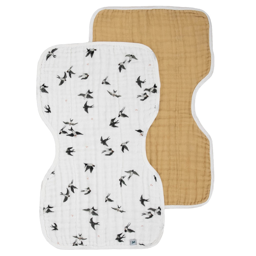 Little Unicorn Organic Cotton Muslin Burp Cloth 2-Pack (Swallows/Wheat)-Feeding-Little Unicorn-031771 SW-babyandme.ca