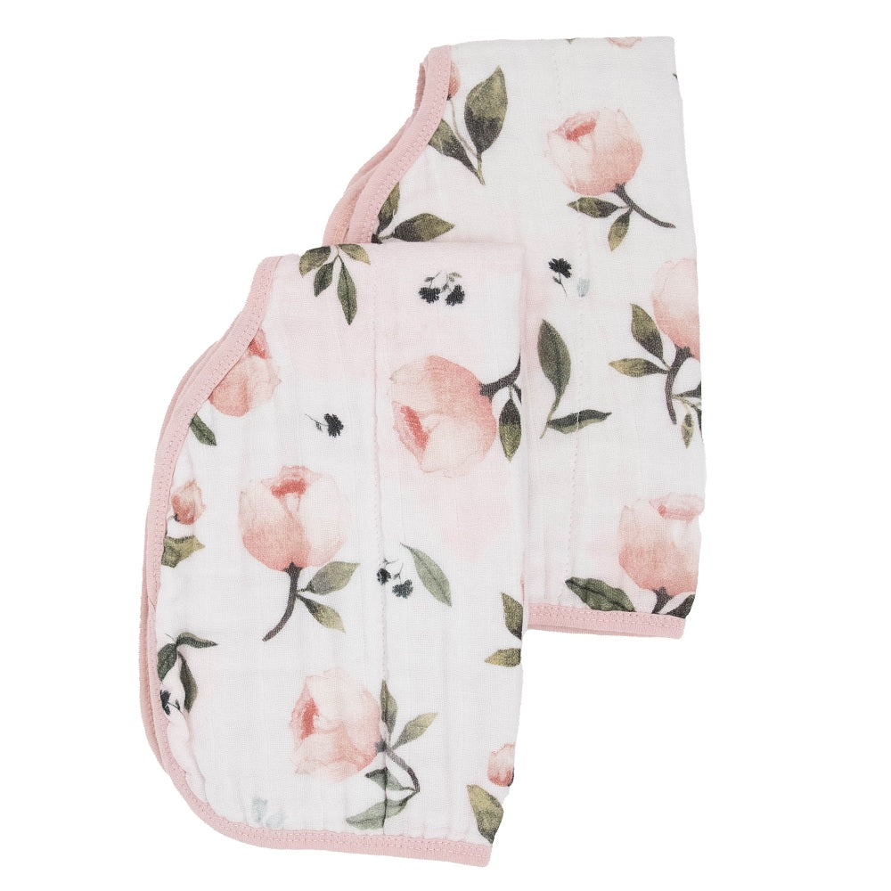 Little Unicorn Organic Cotton Muslin Burp Cloth 2-Pack (Watercolor Floret/Rosie)-Feeding-Little Unicorn-031771 WR-babyandme.ca